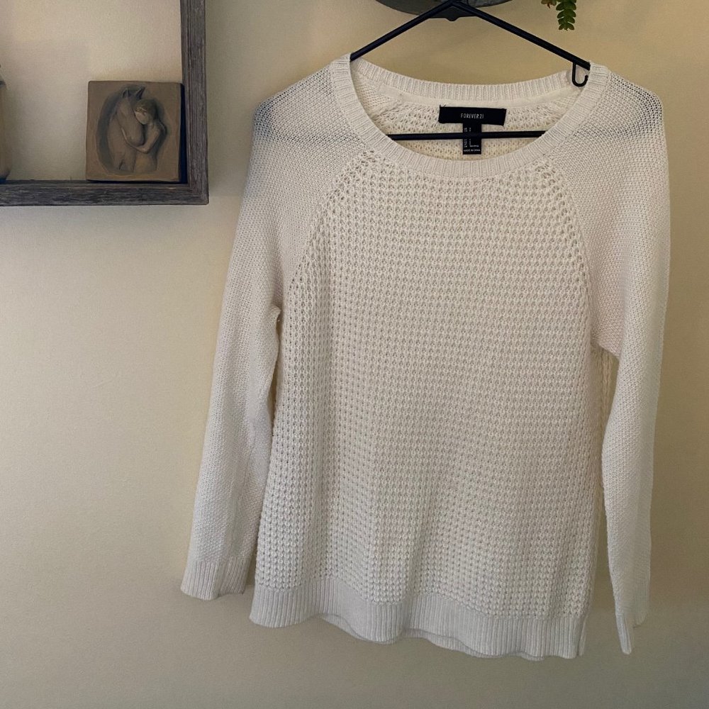 White Waffle Knit Sweater
